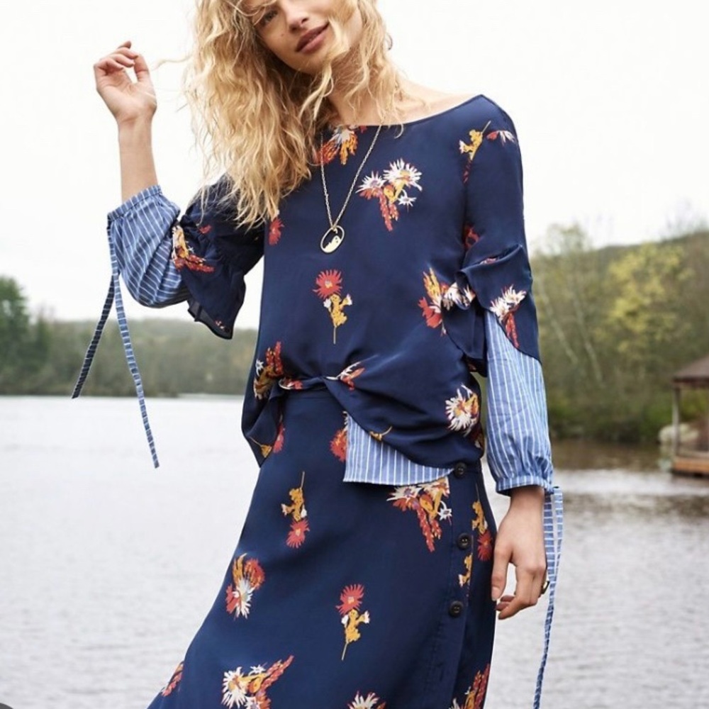 Madewell Side Button Silk Skirt in Cactus Flower size 4
